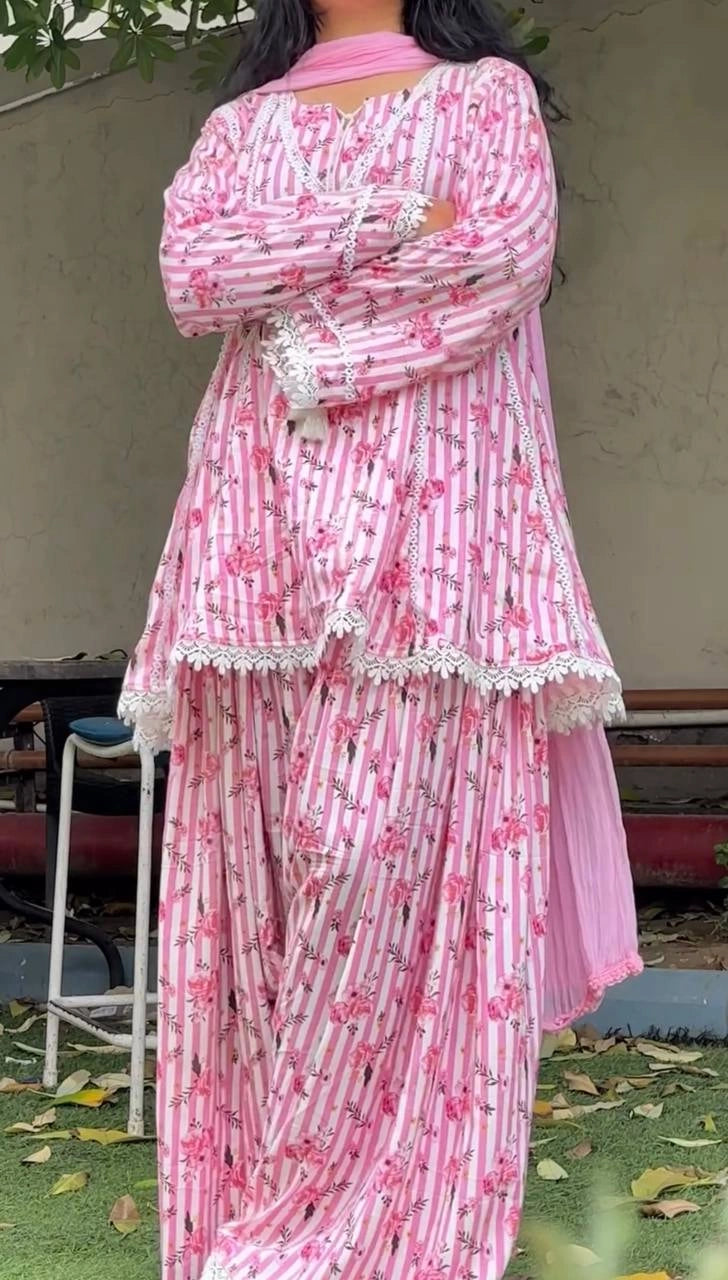 Pink Floral Coord Set Farshi Pant Full Length Model KC26